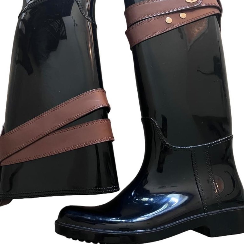Coach Women's Black & Tan Talia Rain Boots Sz 7